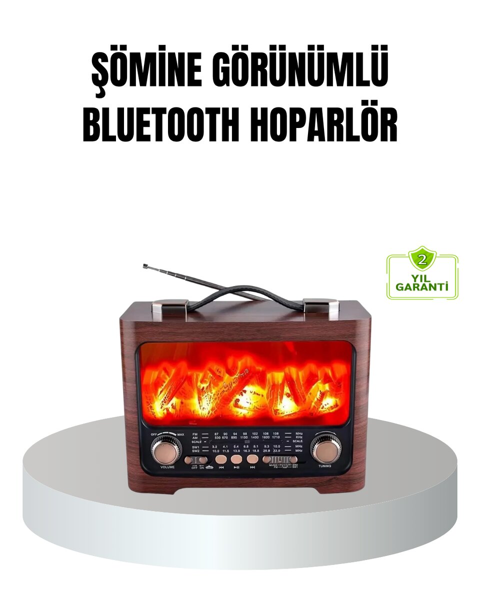 Solar Şarjlı Şömine Alev Efektli Bluetooth Hoparlör 7W Taşınabilir Ses Sistemi