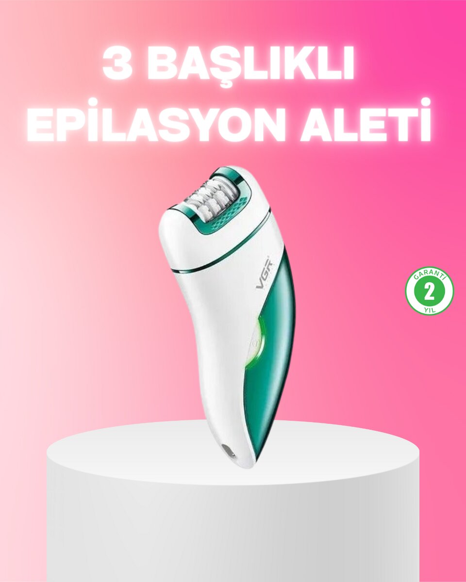 3 in 1 Epilatör Metal Başlıklı IPX5 Su Geçirmez 90 Dakika Şarjlı Epilasyon Cihazı