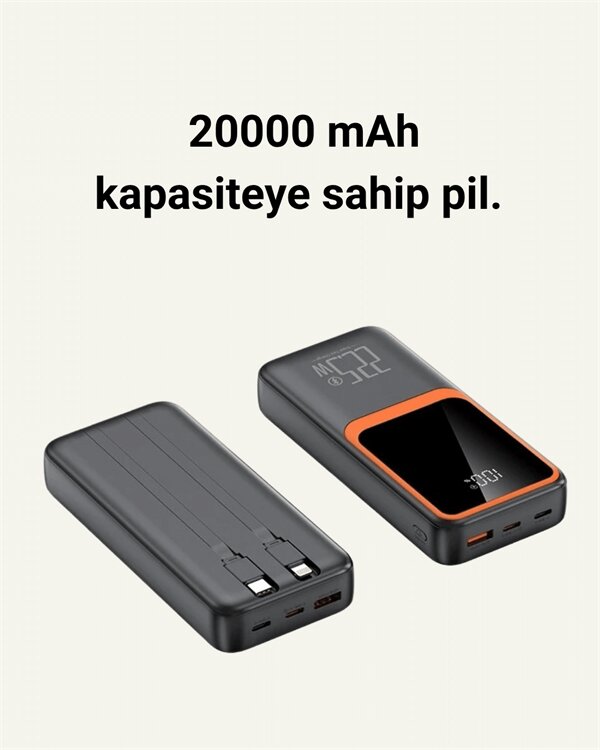 Taşınabilir Şarj Cihazı 20000 mAh | 22.5W Hızlı Şarj + Dijital Ekran + Kablo Dahil