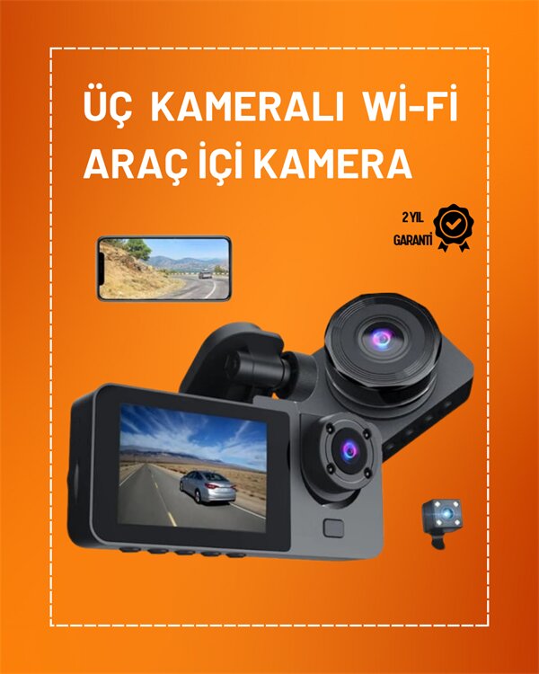 Full HD Çözünürlüklü Üç Kameralı Araç İçi Kamera – Park ve Sürüş Güvenliği